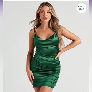 NWT Satin lace up ruched mini dress